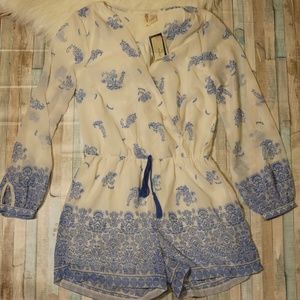 white and blue long sleeve romper